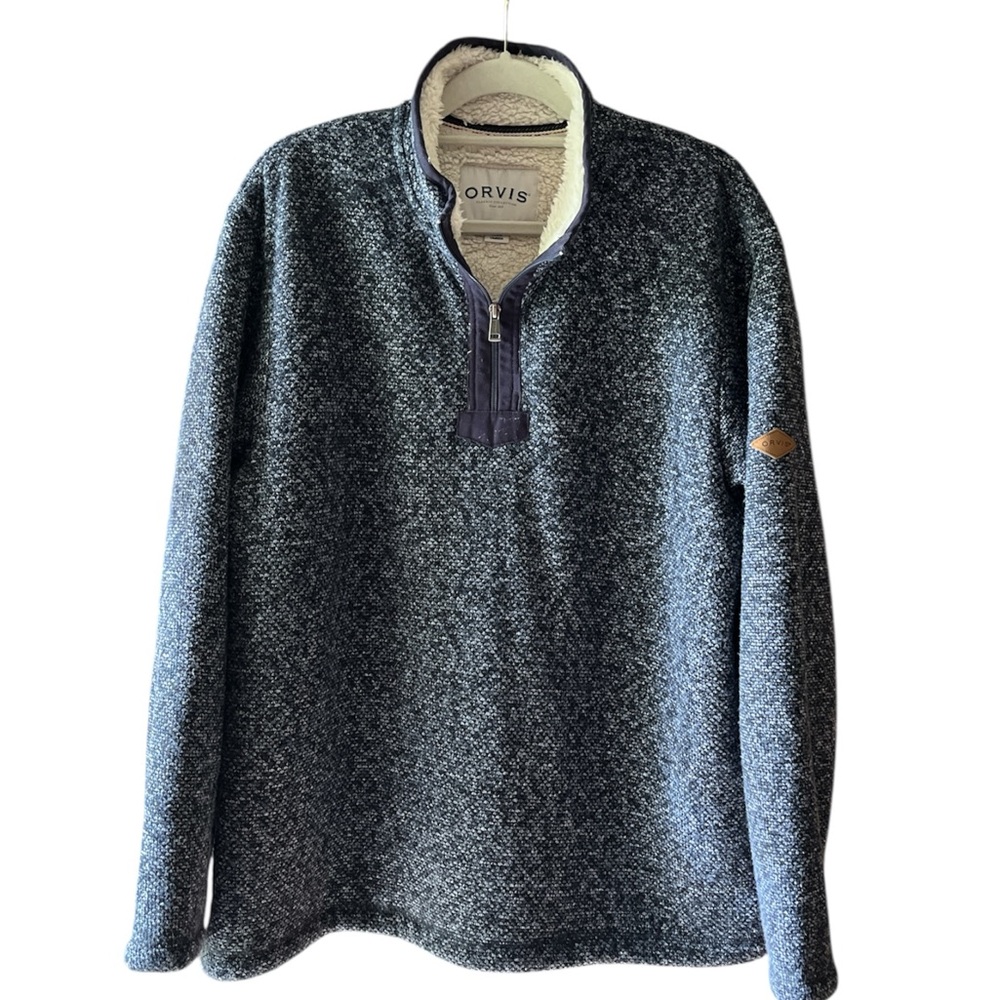 Orvis Men's Navy 1/4 Zip-Up Sherpa-Lined Sweater - XL